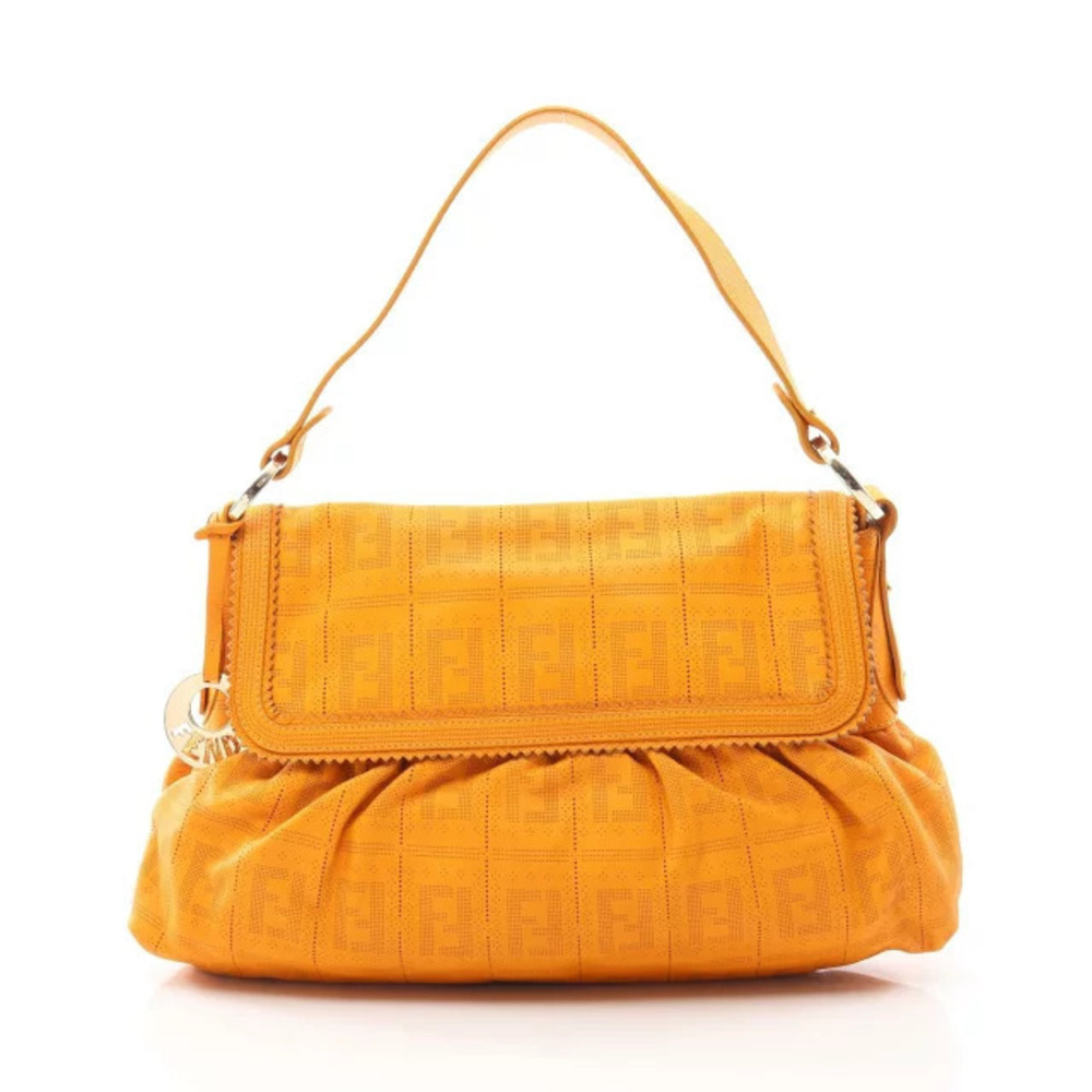 Fendi Zucca Perforated Shoulder Bag Leather Orange